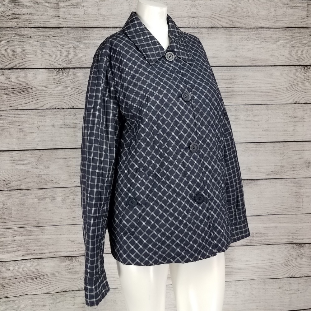 Jones NY Puffer Jacket Lightweight Button Front Navy Blue Womens M Fall Spring